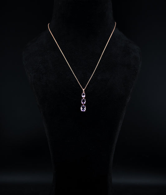 10K Rose Gold Natural Diamond & Amethyst Gradient Pendant with Chain