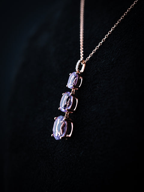 10K Rose Gold Natural Diamond & Amethyst Gradient Pendant with Chain