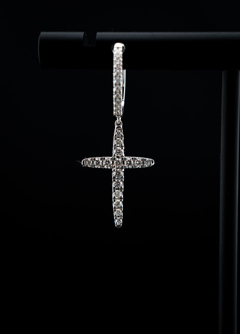10K White Gold Diamond Cross Hoop Earrings – 0.39 CTW