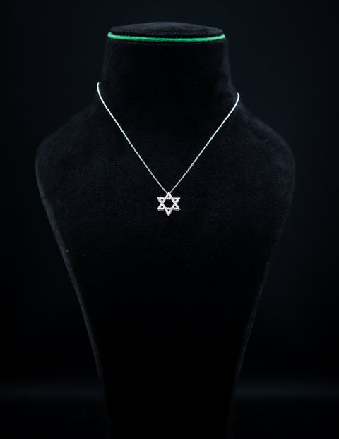 14K White Gold Pave Diamond Star of David Pendant Set – 0.50 CTW – 1.14g
