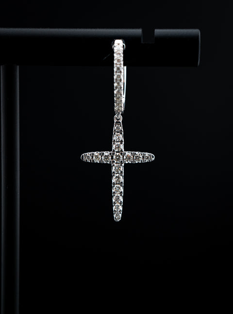 10K White Gold Diamond Cross Hoop Earrings – 0.39 CTW