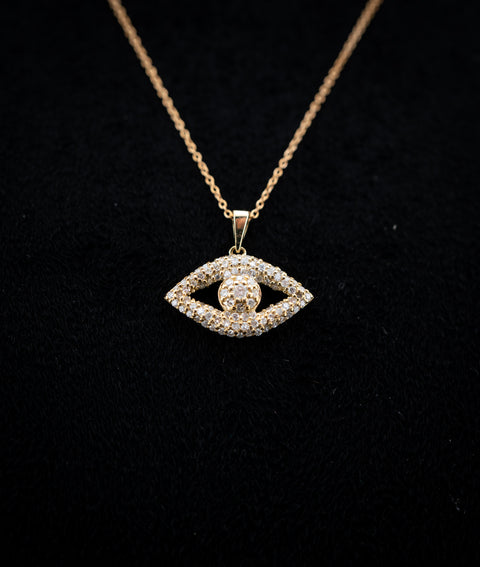 10K Yellow Gold Diamond Evil Eye Pave Pendant Set – 0.35 CTW