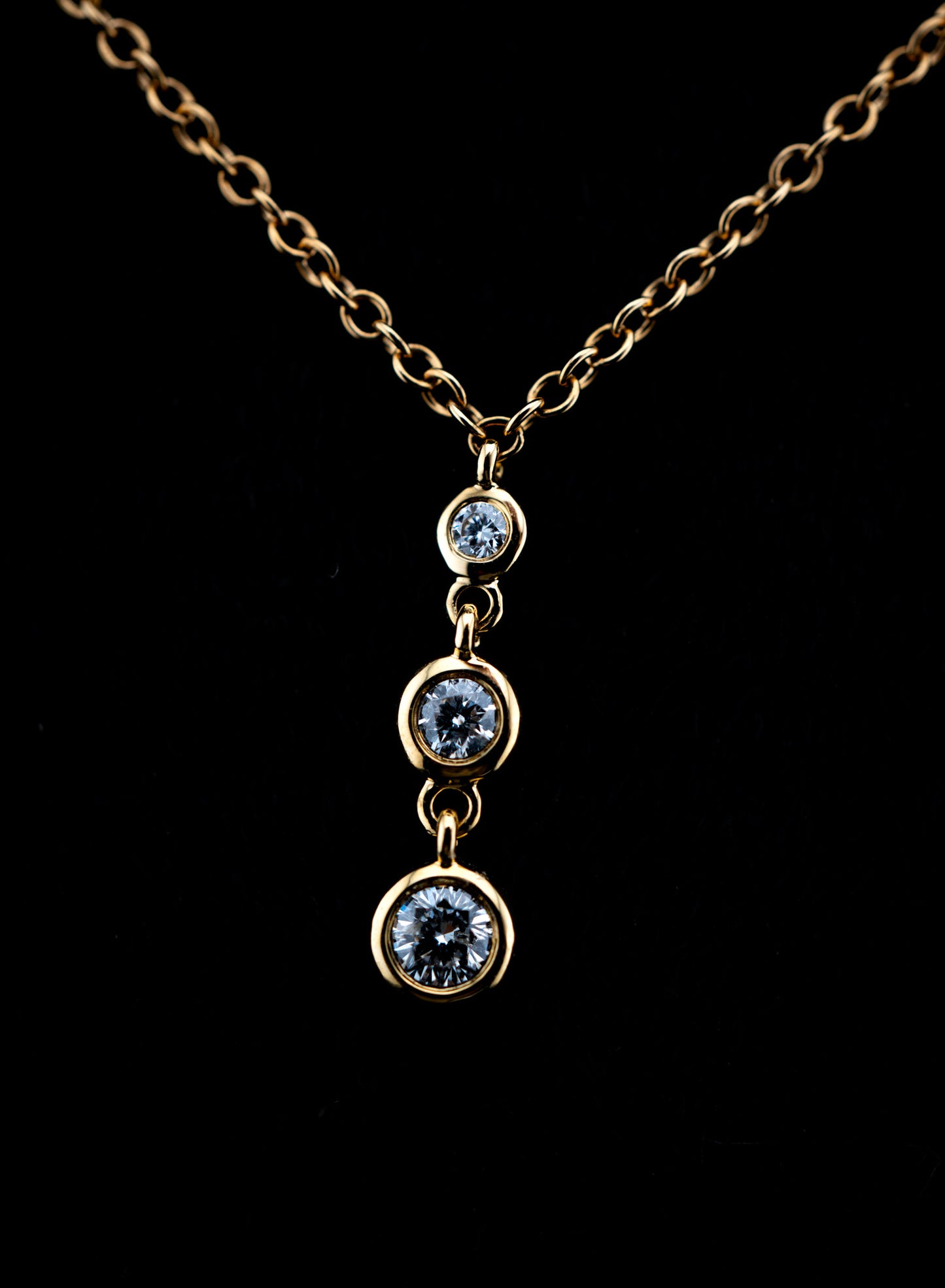 18K Yellow Gold Triple Diamond Drop Pendant Set – 0.71ctw
