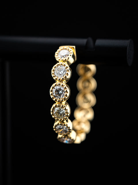 14K Yellow Gold Mini Diamond Fancy Hoop Earrings – 1.00 CTW – 1 Inch – 9g