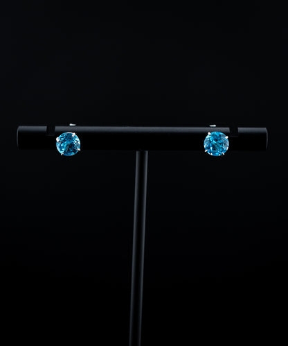 10K White Gold 6mm Blue Topaz Stud Earrings