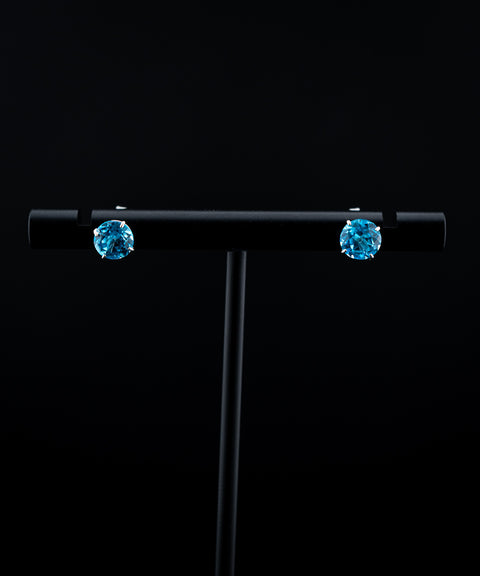 10K White Gold 6mm Blue Topaz Stud Earrings
