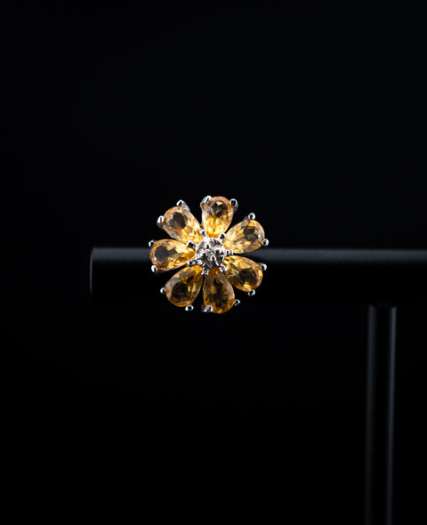 10K White Gold Citrine Flower and Diamond Stud Earrings – 0.25 CTW