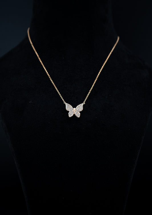 14K Yellow Gold Diamond Pavé Butterfly Pendant Set – 1.19ctw
