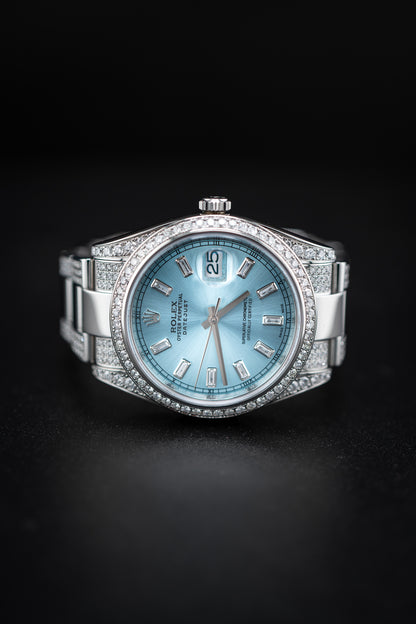 Rolex Datejust 41 – Custom Ice Blue Dial & Diamond-Set Oyster Bracelet (Watch Only)