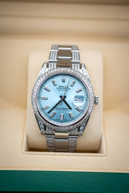 Rolex Datejust 41 – Custom Ice Blue Dial & Diamond-Set Oyster Bracelet (Watch Only)