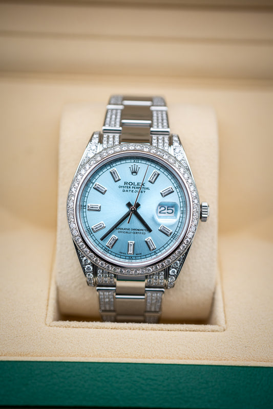 Rolex Datejust 41 – Custom Ice Blue Dial & Diamond-Set Oyster Bracelet (Watch Only)