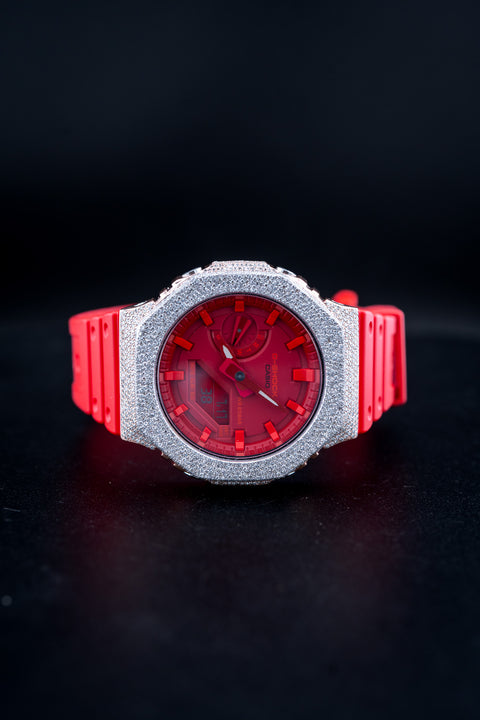 Iced Out Two-Tone G-Shock – Red Strap & Red Dial