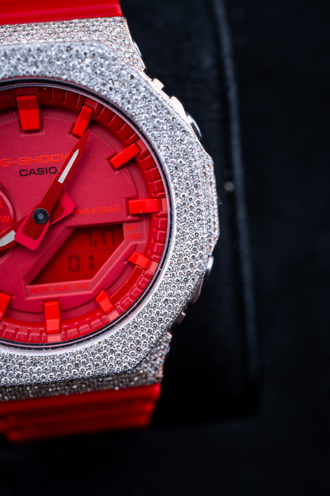 Iced Out Two-Tone G-Shock – Red Strap & Red Dial