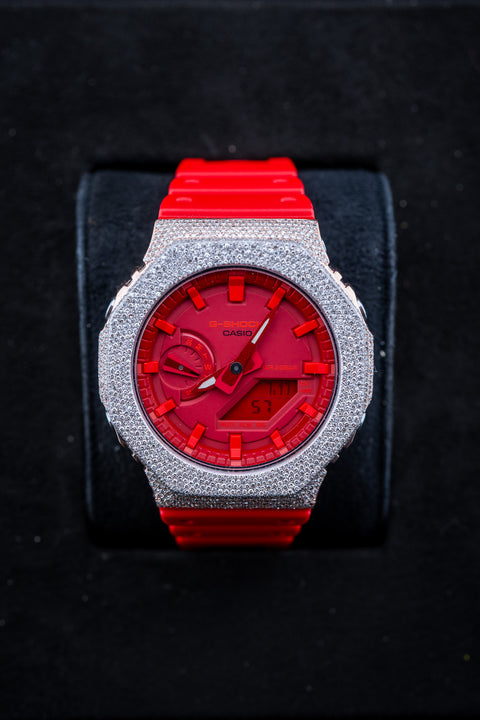 Iced Out Two-Tone G-Shock – Red Strap & Red Dial