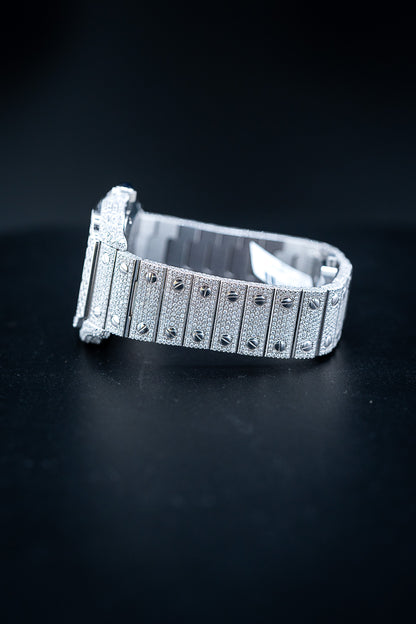Cartier Santos Medium – Stainless Steel – Custom Iced Out with Natural VS+ Diamonds (D–F Color) – Brand New Complete Set