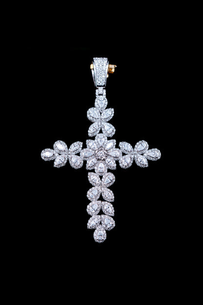 10K White Gold Lab Diamond Fleur Cross Pendant – 6.30 CTW