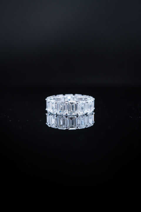 14K White Gold Lab Diamond Emerald Cut Eternity Band – 14.86 CTW – Size 6.5