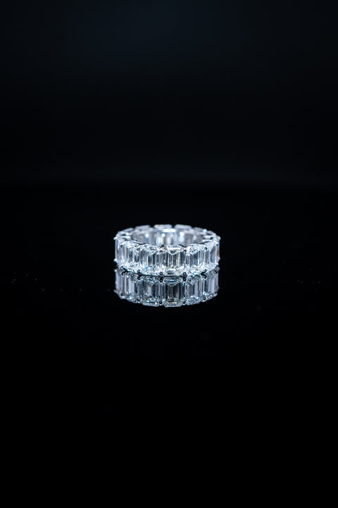 14K White Gold Lab Diamond Emerald Cut Eternity Band – 14.86 CTW – Size 6.5