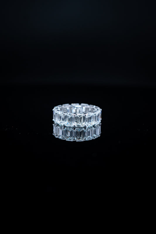 14K White Gold Lab Diamond Emerald Cut Eternity Band – 14.86 CTW – Size 6.5