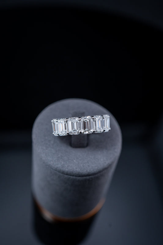 14K White Gold Lab Diamond Emerald Cut Eternity Band – 14.86 CTW – Size 6.5