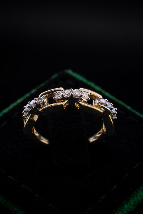 10K Yellow Gold Chain Link Diamond Ring Size 7