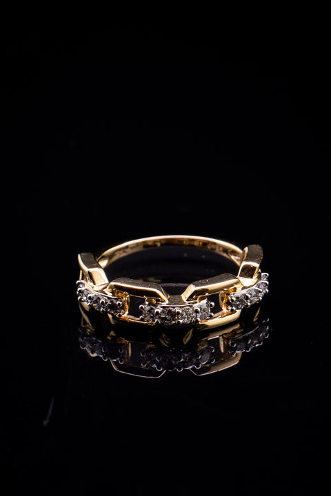 10K Yellow Gold Chain Link Diamond Ring Size 7