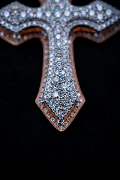 14K Yellow & Rose Gold Natural Diamond Cross Pendant – 3.27 CTW