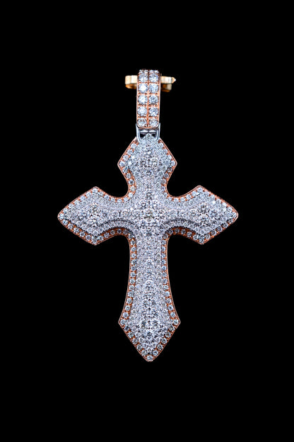 14K Yellow & Rose Gold Natural Diamond Cross Pendant – 3.27 CTW