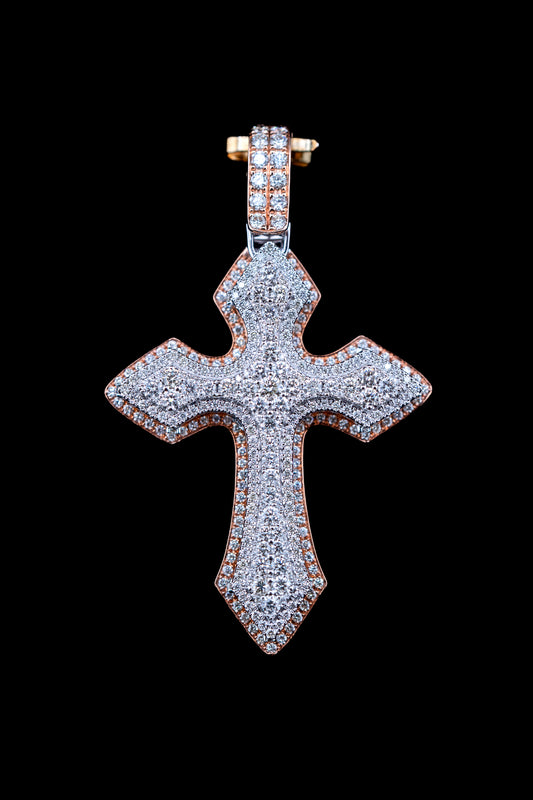 14K Yellow & Rose Gold Natural Diamond Cross Pendant – 3.27 CTW