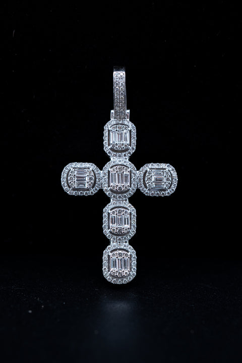 14K White Gold Diamond Cross Pendant – 2.40 CTW – Micro Pave