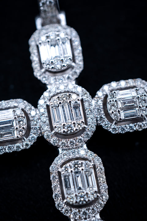 14K White Gold Diamond Cross Pendant – 2.40 CTW – Micro Pave