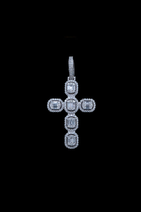 14K White Gold Diamond Cross Pendant – 2.40 CTW – Micro Pave
