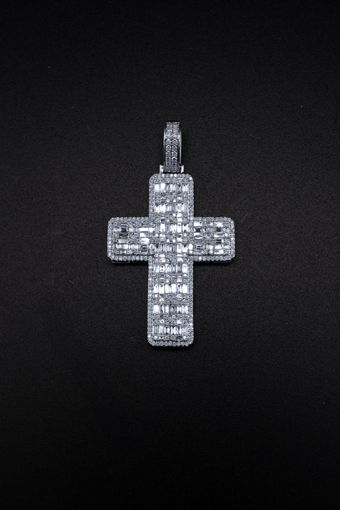 14K White Gold Diamond Cross Pendant – 3.50 CTW – Micro Pave