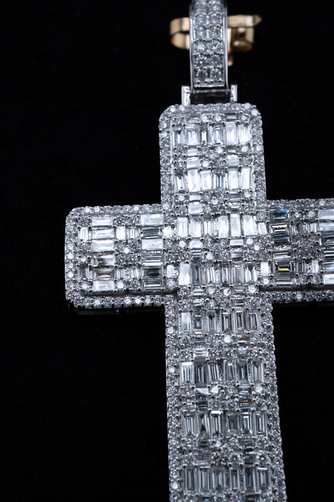 14K White Gold Diamond Cross Pendant – 3.50 CTW – Micro Pave