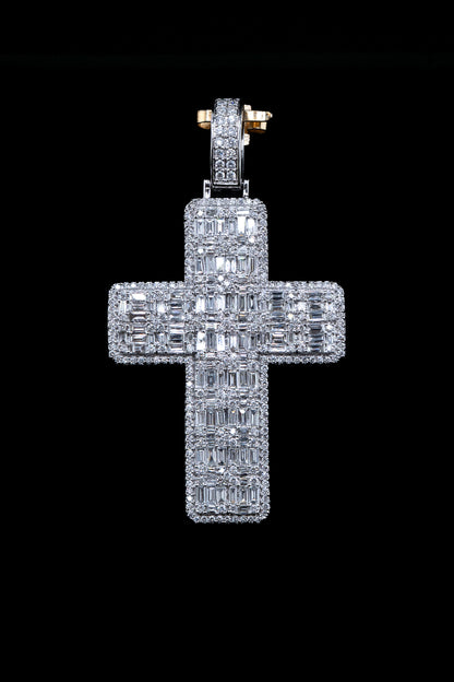 14K White Gold Diamond Cross Pendant – 3.50 CTW – Micro Pave