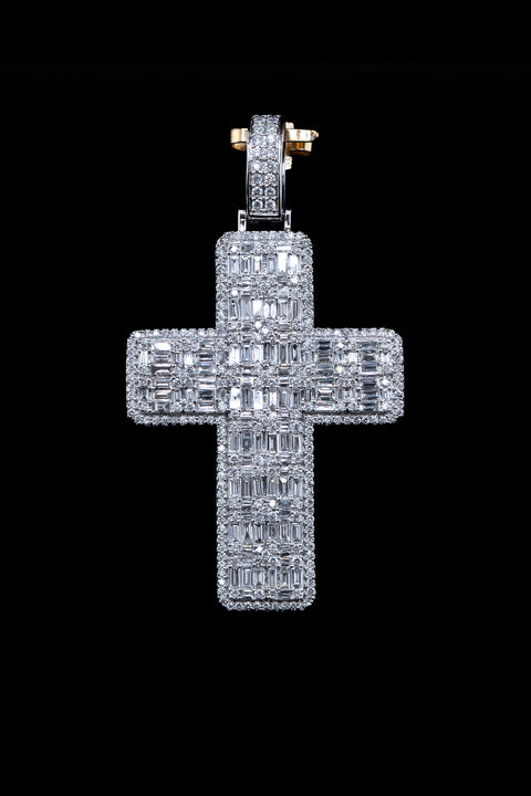 14K White Gold Diamond Cross Pendant – 3.50 CTW – Micro Pave