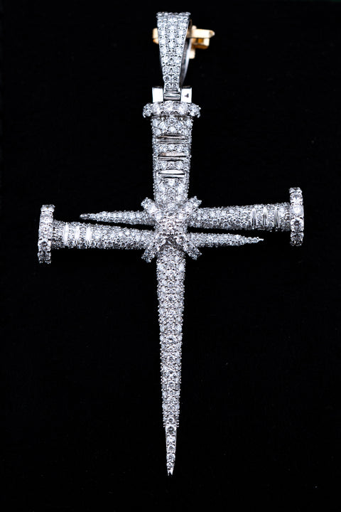 10K White Gold Nail Cross Pendant – 5.20 CTW Lab Diamonds