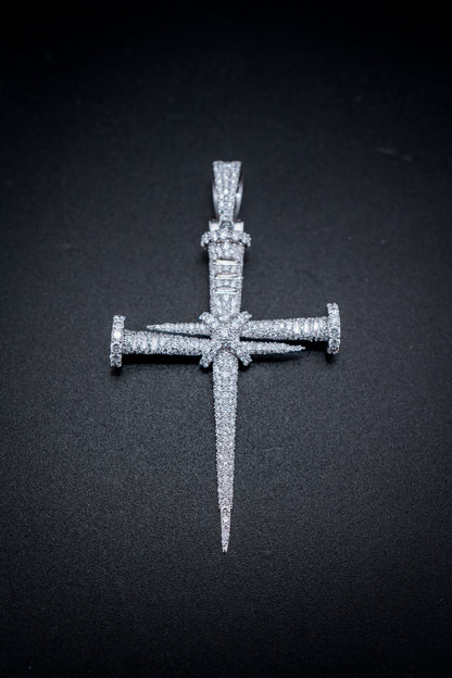 10K White Gold Nail Cross Pendant – 5.20 CTW Lab Diamonds