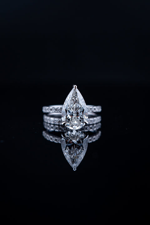 14K White Gold Lab Diamond Pear Engagement Ring & Wedding Band Set – 4.91 CTW – Size 7