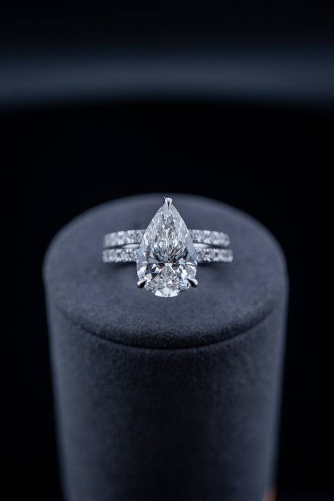 14K White Gold Lab Diamond Pear Engagement Ring & Wedding Band Set – 4.91 CTW – Size 7