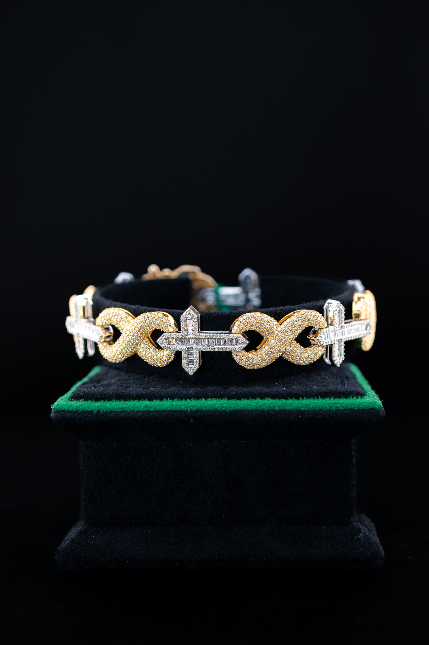 10K Yellow & White Gold Infinity Cross Bracelet – 7.09 CTW Natural Diamonds – Size 8 – 30.3g