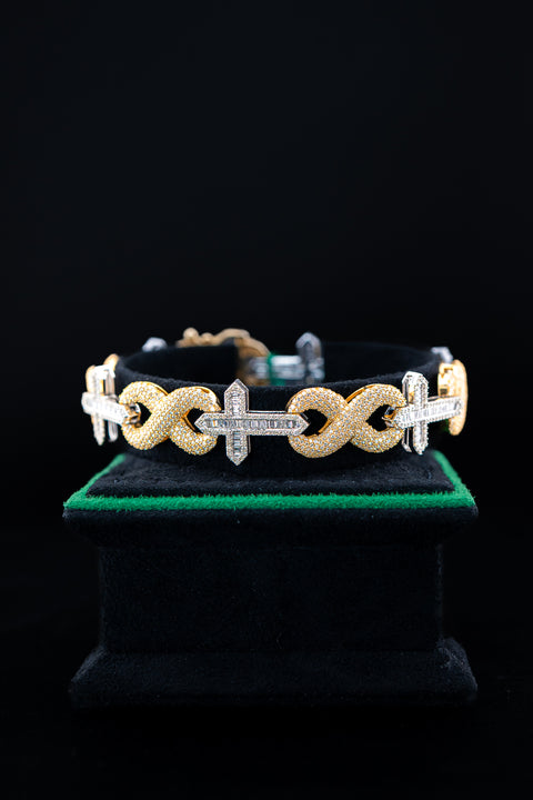 10K Yellow & White Gold Infinity Cross Bracelet – 7.09 CTW Natural Diamonds – Size 8 – 30.3g