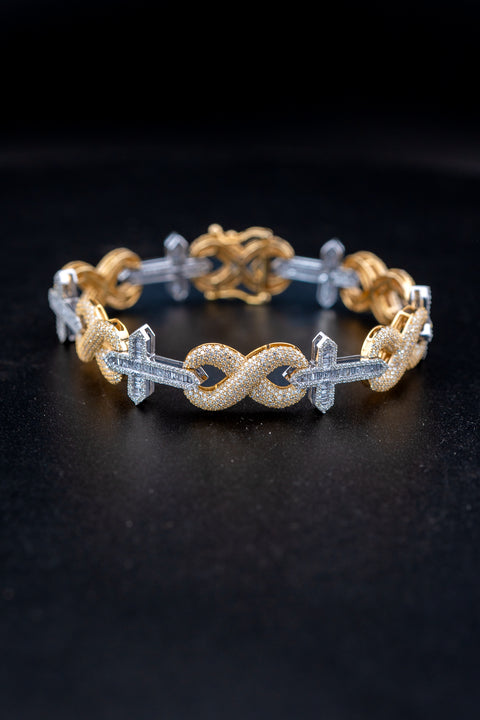 10K Yellow & White Gold Infinity Cross Bracelet – 7.09 CTW Natural Diamonds – Size 8 – 30.3g