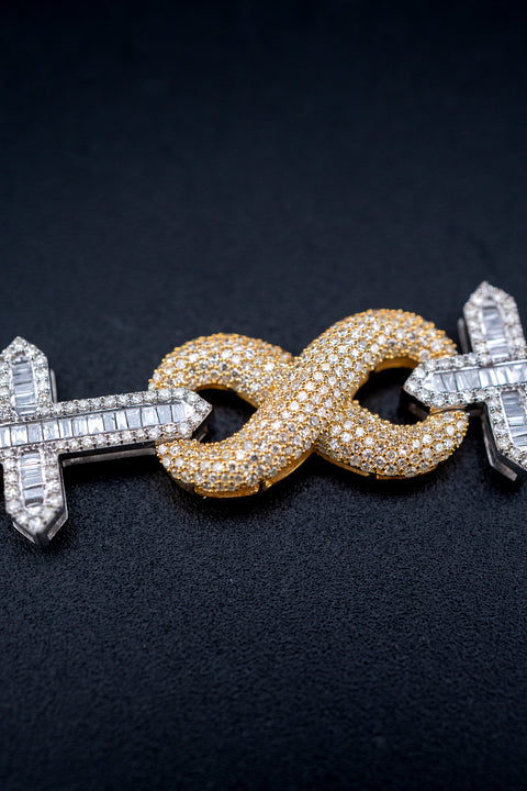 10K Yellow & White Gold Infinity Cross Bracelet – 7.09 CTW Natural Diamonds – Size 8 – 30.3g