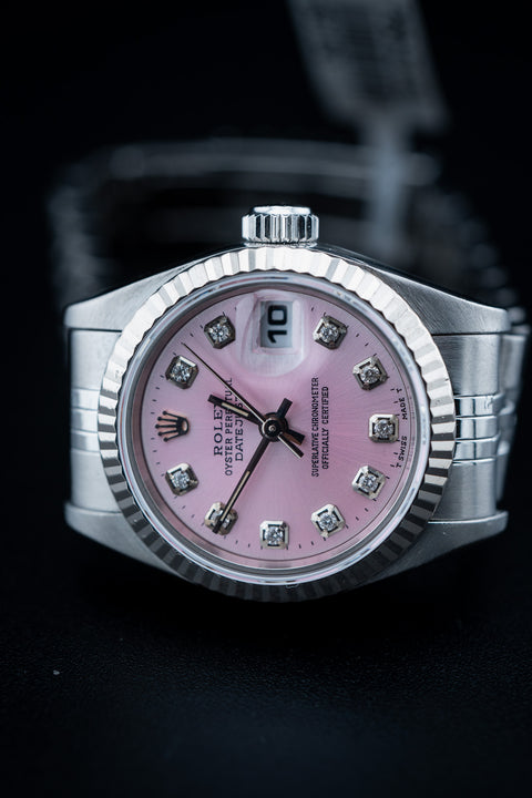 Rolex Datejust 26mm – Custom Pink Diamond Dial – Fluted Bezel – Ref. 69174
