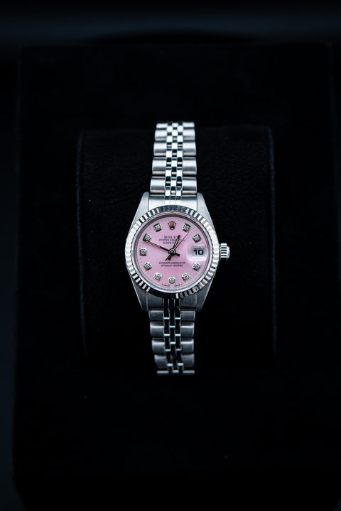 Rolex Datejust 26mm – Custom Pink Diamond Dial – Fluted Bezel – Ref. 69174