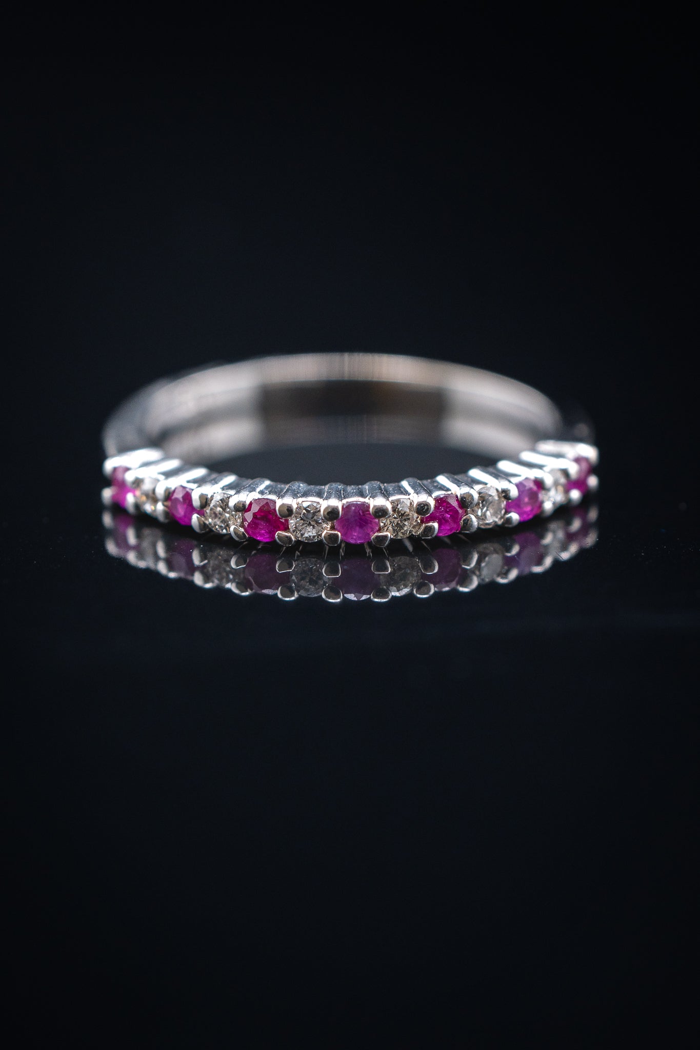 14K White Gold Ruby & Diamond Ring, 0.15 CTW, Size 6.75