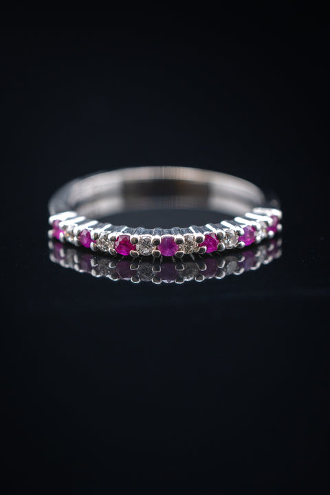 14K White Gold Ruby & Diamond Ring, 0.15 CTW, Size 6.75