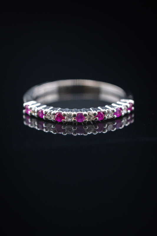14K White Gold Ruby & Diamond Ring, 0.15 CTW, Size 6.75