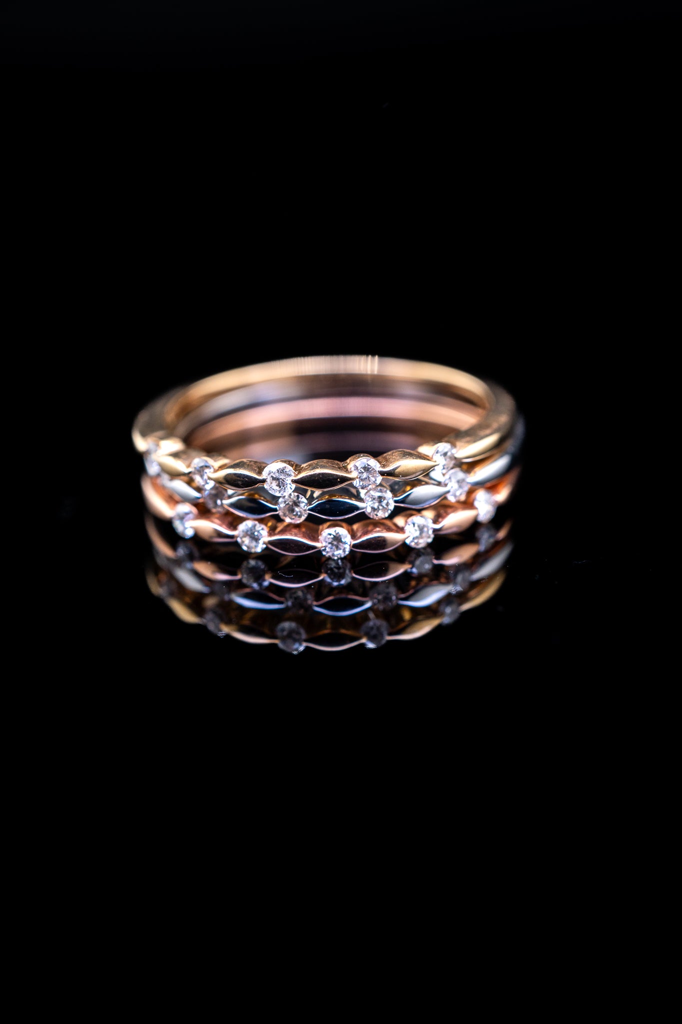 14K Tri-Tone Diamond Trio Ring, 0.25 CTW 6.75